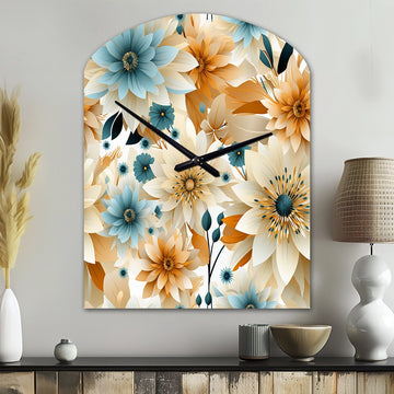 Blue And Beige Geometric Floral Fusion Elegance - Asymmetric Metal Wall Clock